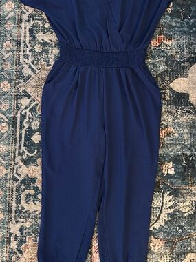 Women's Navy Blue Elastic-Waist Jumpsuit - Classic One-Piece